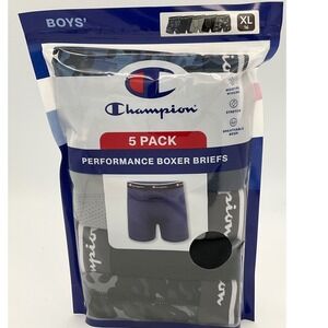 Champion Boys 5 Pack Performance Boxer Briefs XL 16 Blue Grey Camo